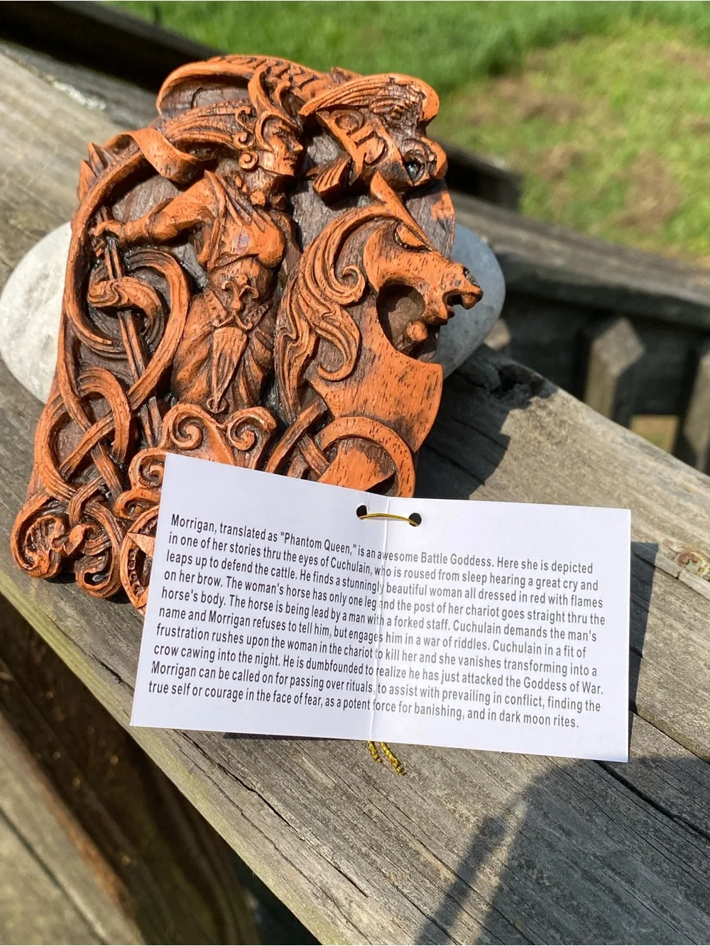 Morrigan Phantom Queen Warrior Goddess Wall Plaque - Rustic Terracotta Finish